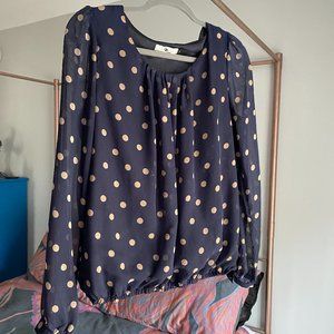 MeiC Navy Polka Dot Chiffon Top Sz M